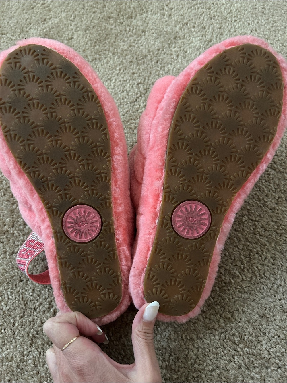 UGG Pink Shearling Slide Sandals with Crystal Logo Strap - Picture 4 of 5